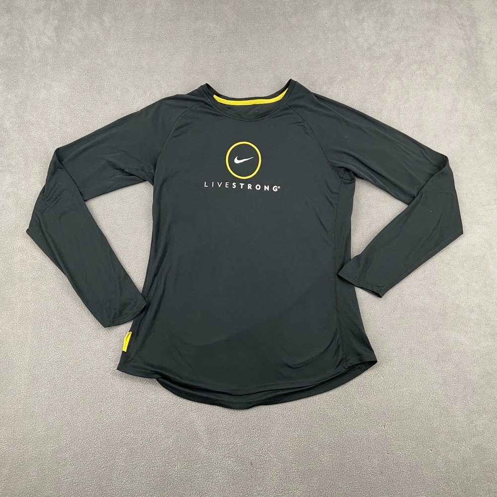 Nike Dri Fit Livestrong Top Sz M Black‎ Graphic Print Raglan Sleeve Curved Hem